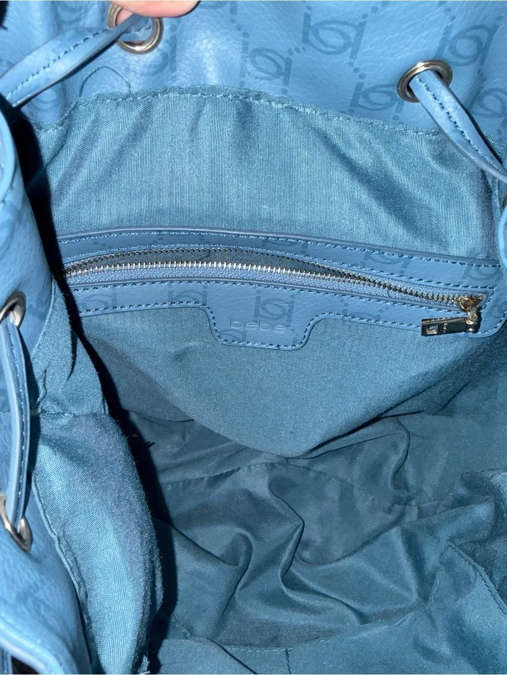 Light blue Bebe drawstring backpack